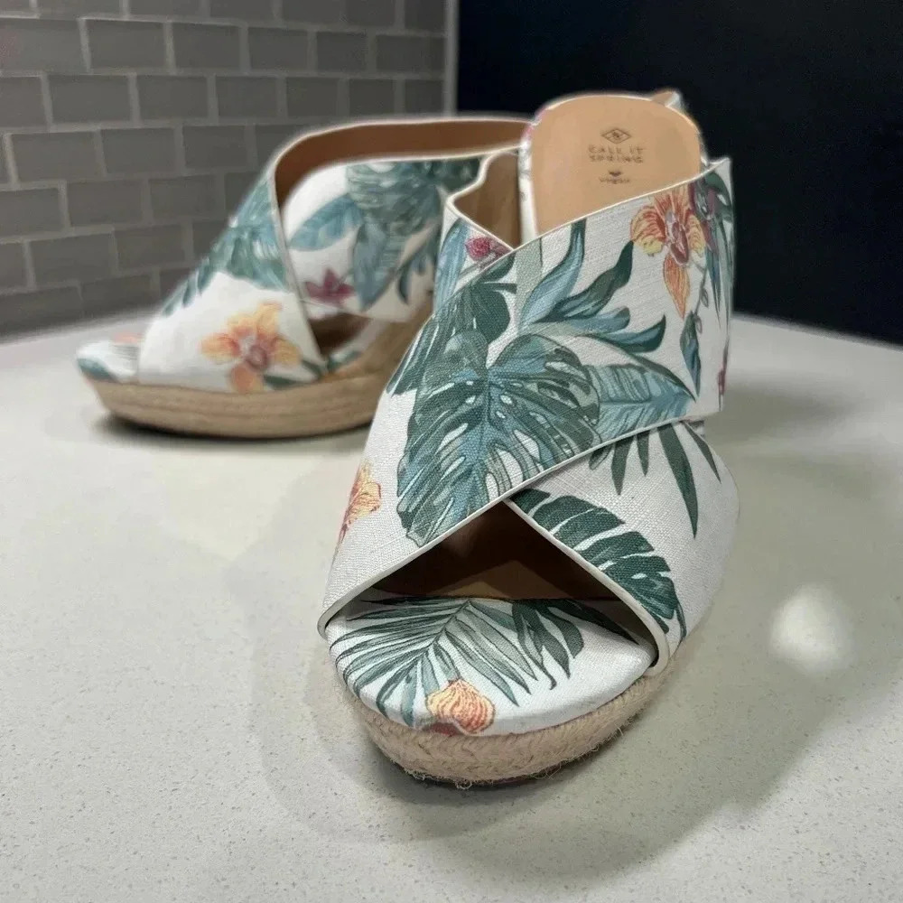 Call It Spring Vegan Wedge Heel Sandals Size 10 - image 1